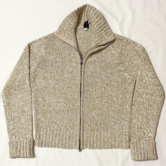 Vintage Gap Women’s Chunky Knit Sweater w/Full Zip Front, Marled Camel/White - L - Picture 5 of 15